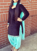 Cotton Satin Based Black and Blue Punjabi Salwar Kameez at zikimo