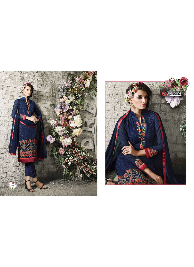 Blue With Red Embroidered Pencil Pants Party Wear Indian Suit at Zikimo 1 Blue With Red Embroidered Pencil Pants Party Wear Indian Suit at Zikimo