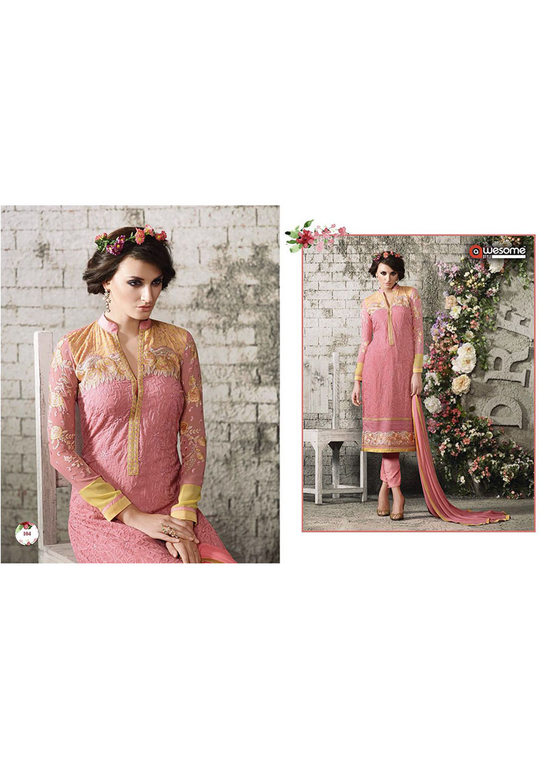 Baby Pink With Mustard Embroidered With Pencil Pants Party Wear Indian Ban Collar Suit at Zikimo 1 Baby Pink With Mustard Embroidered With Pencil Pants Party Wear Indian Ban Collar Suit at Zikimo