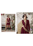 Purple Brown Embroidered With Pencil Pants Party Wear Indian Ban Collar Suit at Zikimo