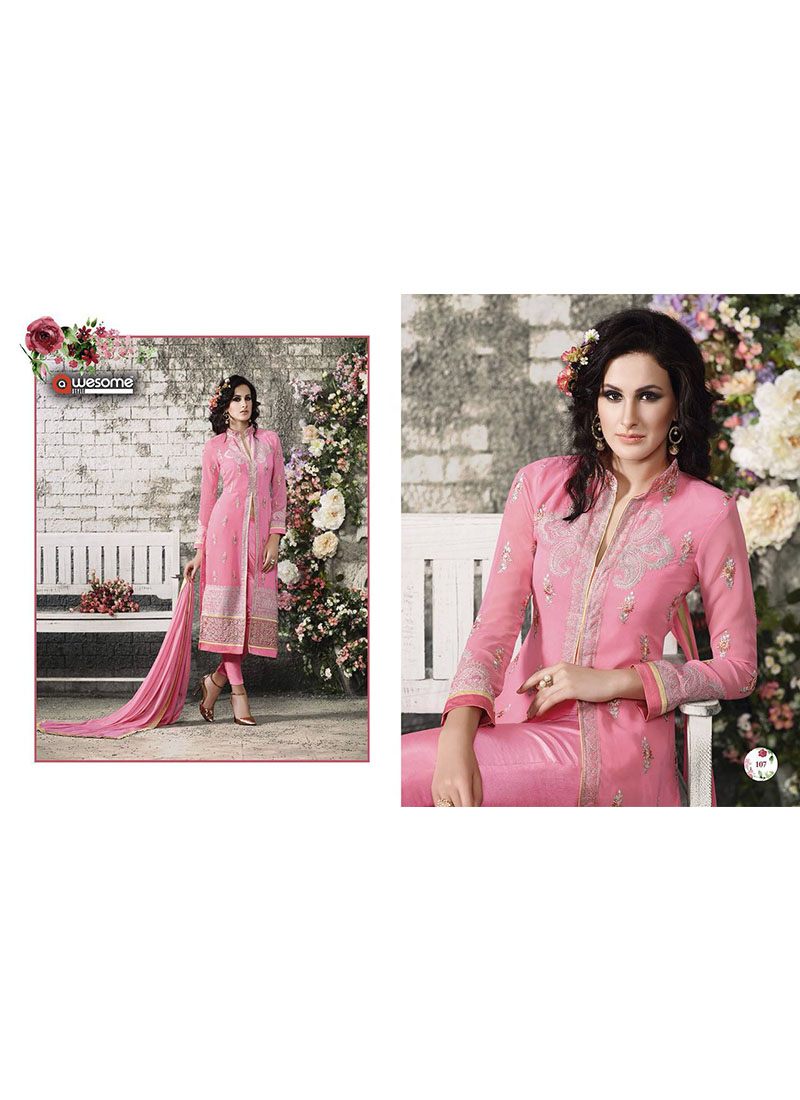 Pink Embroidered With Pencil Pants Party Wear Indian Ban Collar Suit at Zikimo 1 Pink Embroidered With Pencil Pants Party Wear Indian Ban Collar Suit at Zikimo