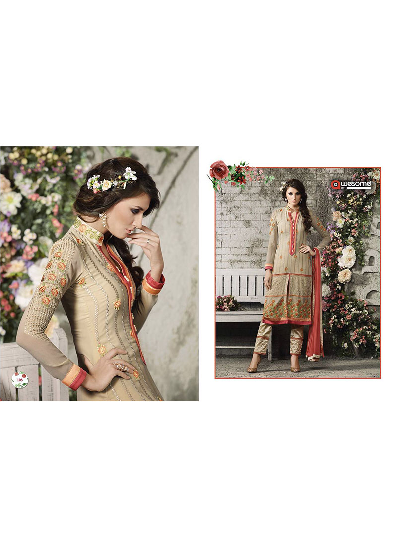 Wheat Color Embroidered With Pencil Pants Party Wear Indian Ban Collar Suit at Zikimo 1 Wheat Color Embroidered With Pencil Pants Party Wear Indian Ban Collar Suit at Zikimo