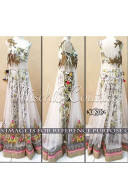White SEMI STICH PRINT BANGLORY SILK  Long Gown AT Zikimo