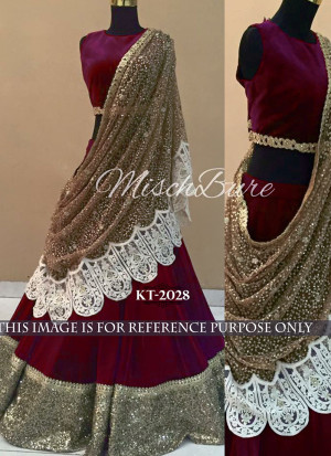 Purple Brownish Micro Velvet Wedding Party Wear lehenga Choli at Zikimo