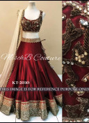 Maroon BANGLORY SATIN SILK  Wedding Indian Lehenga With Embroidered Choli at Zikimo