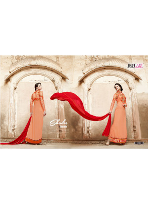 Peach Color8001 Georgette Party Wear Embroidered Suit With Red Dupatta at Zikimo