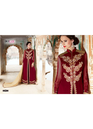 Purlish Brownish8004 Georgette Party Wear Embroidered Suit With Cream Dupatta at Zikimo