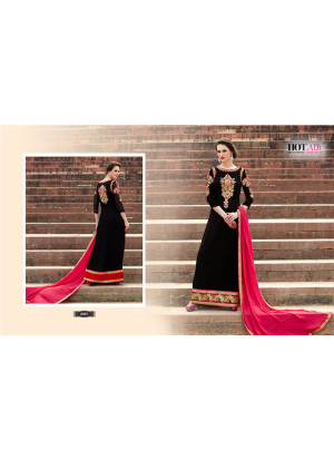 Black8005 Georgette Party Wear Embroidered Suit With Pink Dupatta at Zikimo