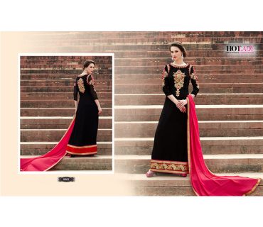 Black8005 Georgette Party Wear Embroidered Suit With Pink Dupatta at Zikimo 1 Black8005 Georgette Party Wear Embroidered Suit With Pink Dupatta at Zikimo