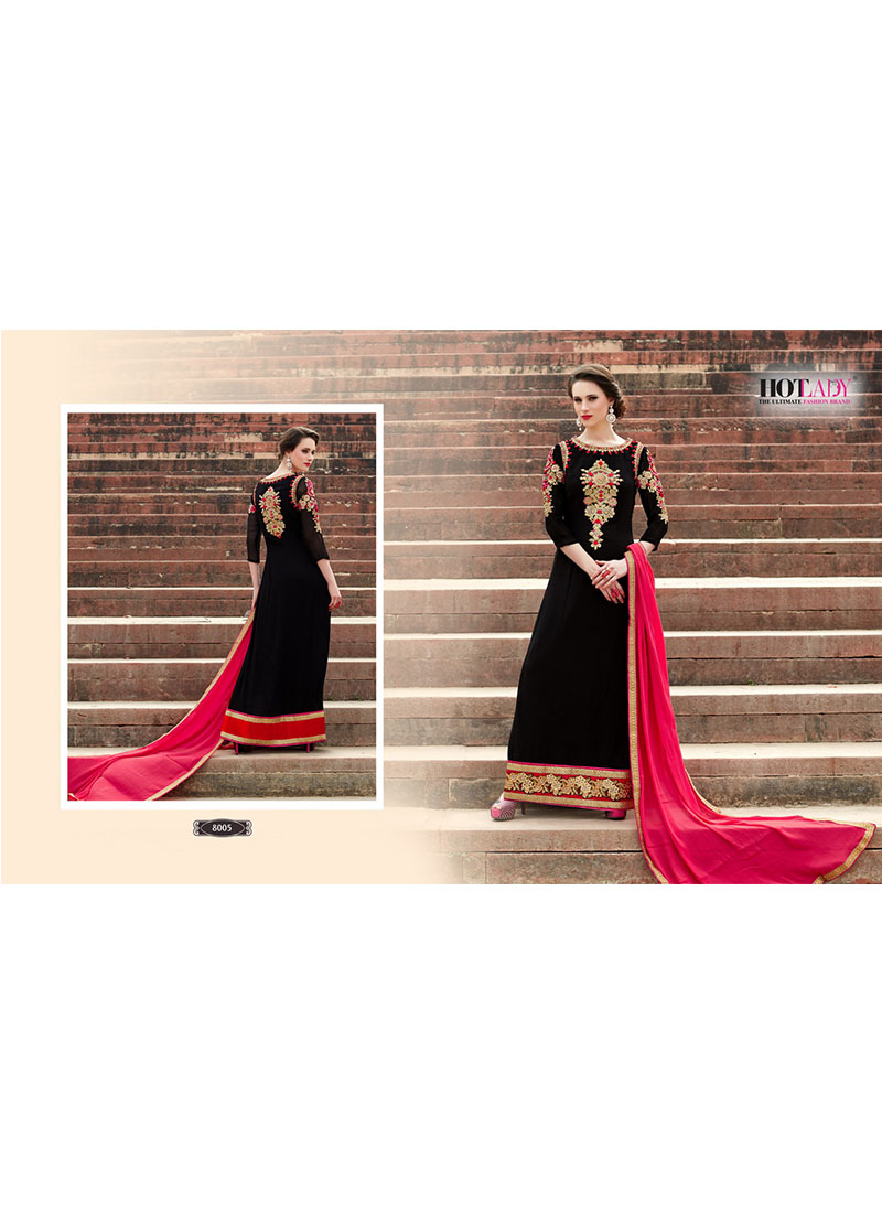 Black8005 Georgette Party Wear Embroidered Suit With Pink Dupatta at Zikimo 1 Black8005 Georgette Party Wear Embroidered Suit With Pink Dupatta at Zikimo