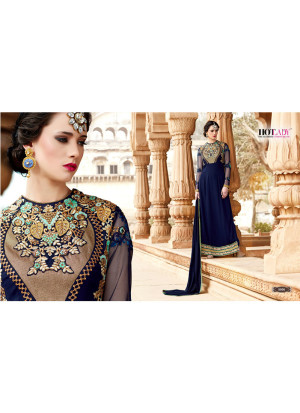 Blue8006 Georgette Party Wear Embroidered Suit With Red Dupatta at Zikimo