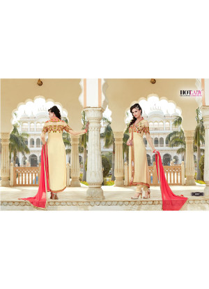 Light Tan8007 Georgette Party Wear Embroidered Suit With Light Pink Dupatta at Zikimo