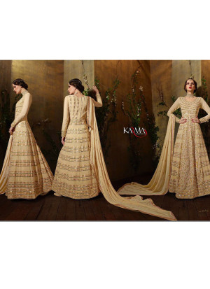 Wheat Color 8107 Heavy Embroidered Indian Wedding Floor Length Anarkali Suit at Zikimo