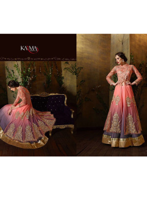 Pink and Grey 8108 Georgette and Net Heavy Embroidered Indian Wedding Lehenga Choli at Zikimo
