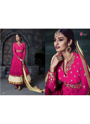 Pink 5001 Pure Georgette Indian Wedding Party Wear Floor Length Anarkali Suit at Zikimo