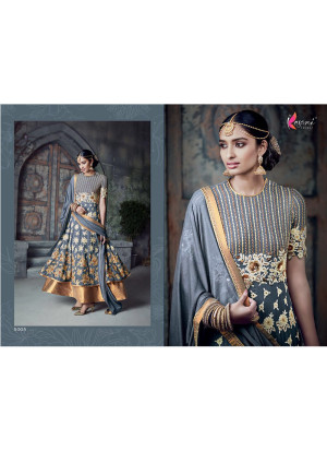 Grey 5005 Pure Georgette Indian Wedding Party Wear Floor Length Anarkali Suit at Zikimo
