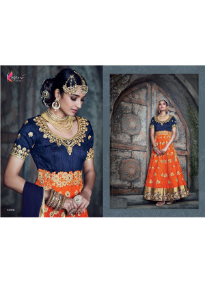 Orange Blue 5006 Pure Georgette Indian Wedding Party Wear Floor Length Anarkali Suit at Zikimo