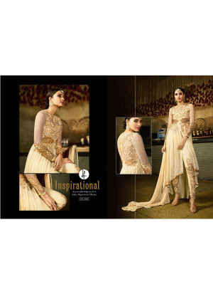 Cream Full Embroidered Georegtte Leggi Pants Indian Wedding Salwar kameez at Zikimo