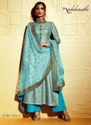 Nakkashi SkyBlue and AquaBlue Embroidered Khadi Stone Work Collar Wedding Wear Suit at Zikimo
