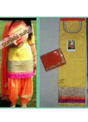 Yellow Orange Badri Silk Punjabi Salwar Suit With Chiffon Duppta at Zikimo