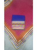 Blue All Over Charlie Silk Punjabi Salwar Suit With Ombre Orange Magenta Chiffon Duppta at Zikimo