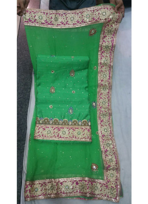 Green Charlie Silk Punjabi Salwar Suit With Heavy Work Chiffon Duppta at Zikimo