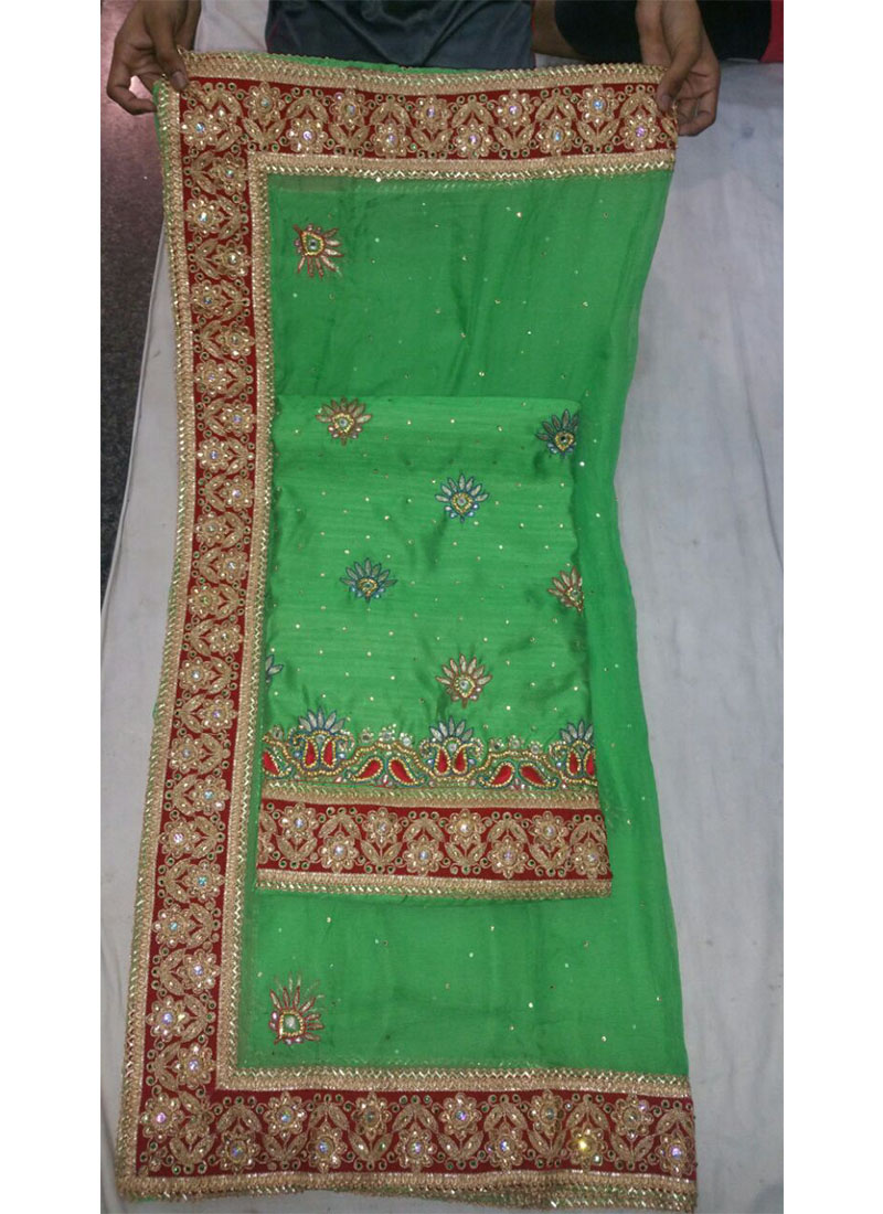 Green Charlie Silk Punjabi Salwar Suit With Heavy Work Chiffon Duppta at Zikimo