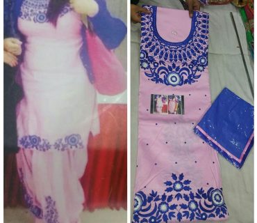 Light Pink Jam Silk All Over Punjabi Salwar Suit With Blue Chiffon Duppta at Zikimo