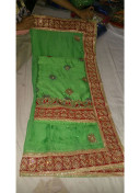 Green Charlie Silk all over Punjabi Salwar Suit With Chiffon Red Border Duppta at Zikimo