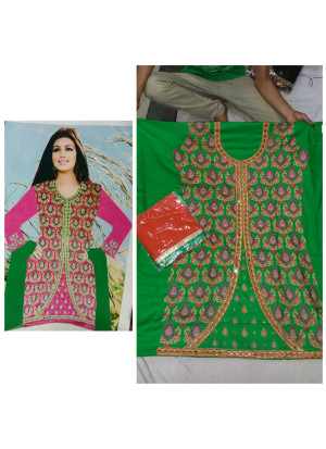 Green Jam Cotton Silk All Over Punjabi Salwar Suit With Chiffon Red Duppta at Zikimo
