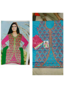 Skyblue Jam Cotton Silk All Over Punjabi Salwar Suit With Chiffon Magenta Duppta at Zikimo