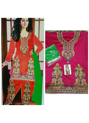 Ayesha Takia Magenta Jam Cotton Silk All Over Punjabi Salwar Suit With Chiffon Green Duppta at Zikimo