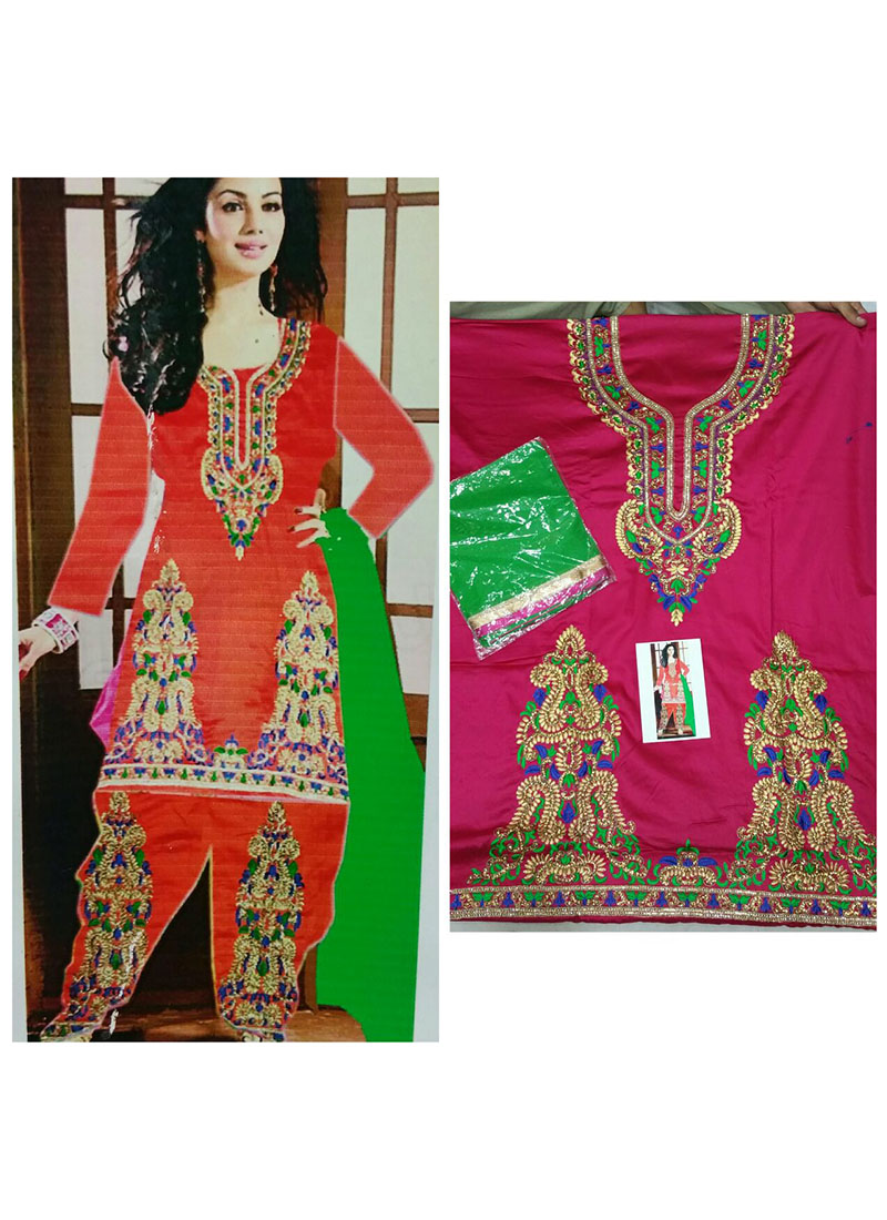 Ayesha Takia Magenta Jam Cotton Silk All Over Punjabi Salwar Suit With Chiffon Green Duppta at Zikimo 1 Ayesha Takia Magenta Jam Cotton Silk All Over Punjabi Salwar Suit With Chiffon Green Duppta at Zikimo