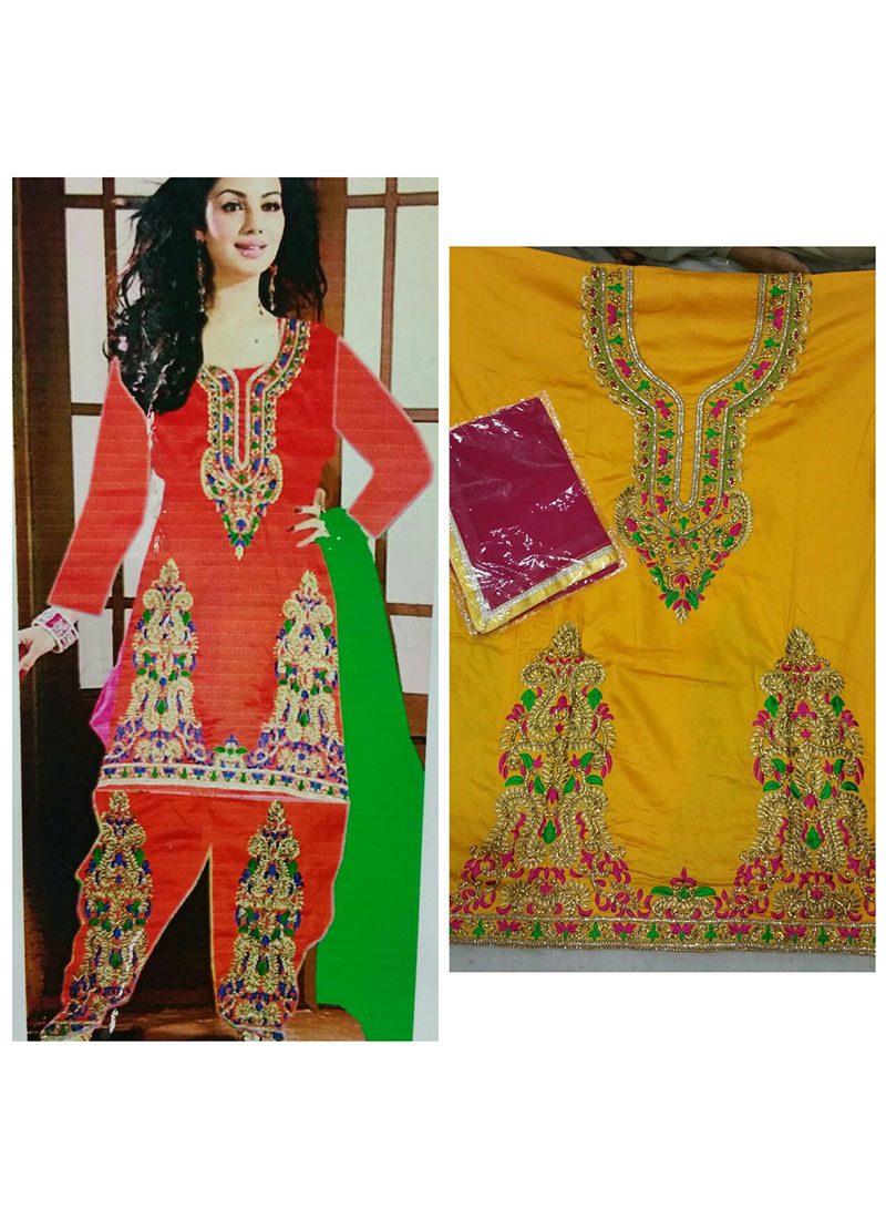 Ayesha Takia Yellow Jam Cotton Silk All Over Punjabi Salwar Suit With Chiffon Magenta Duppta at Zikimo 1 Ayesha Takia Yellow Jam Cotton Silk All Over Punjabi Salwar Suit With Chiffon Magenta Duppta at Zikimo