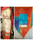 Blue Pure Dupiun Banarsi Punjabi Salwar Suit With Bandhani Duppta at Zikimo