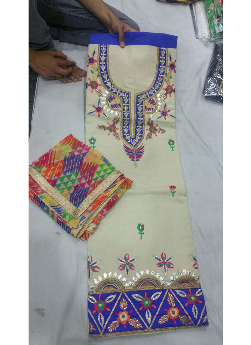 Cream Jam Silk Punjabi Salwar Suit With Printed Duppta at Zikimo