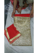 Georgette Khichdi Punjabi Salwar Suit With Chiffon Red Duppta at Zikimo