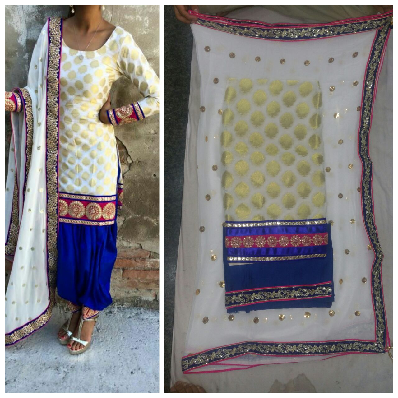 White Blue Pure Banarasi Punjabi Salwar Suit With Georgette Duppta at Zikimo 1 White Blue Pure Banarasi Punjabi Salwar Suit With Georgette Duppta at Zikimo