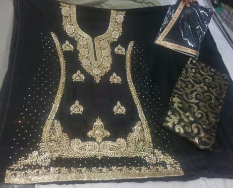 Black Beautiful hand work designer Punjabi Salwar Suit With Chiffon Duppta at Zikimo