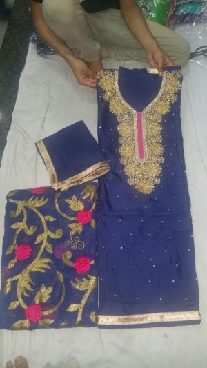 Royal Blue Pink Pure Dupiun Punjabi Salwar Suit With Chiffon Duppta At Zikimo