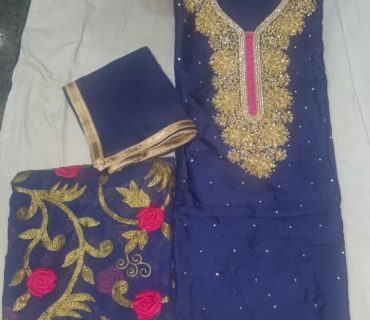 Royal Blue Pink Pure Dupiun Punjabi Salwar Suit With Chiffon Duppta At Zikimo