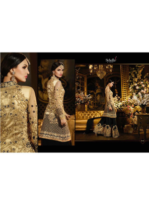 Golden With Black Net Georgette Indian Wedding Party Wear Plazzo Sharara Kameez At Zikimo