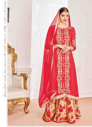 Red801 Georgette Silk Print  Indian Wedding Wear Embroidred Lehenga Choli At Zikimo