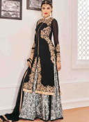 Black White805 Georgette Silk Print  Indian Wedding Wear Embroidred Lehenga Choli At Zikimo