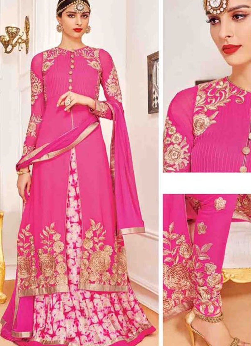 Pink807 Georgette Silk Print  Indian Wedding Wear Embroidred Lehenga Choli At Zikimo 1 Pink807 Georgette Silk Print  Indian Wedding Wear Embroidred Lehenga Choli At Zikimo