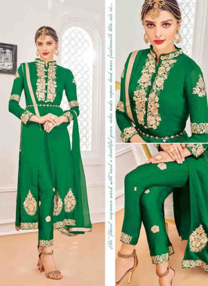 Green804 Georgette Indian Wedding Wear Embroidred Straight Suit At Zikimo