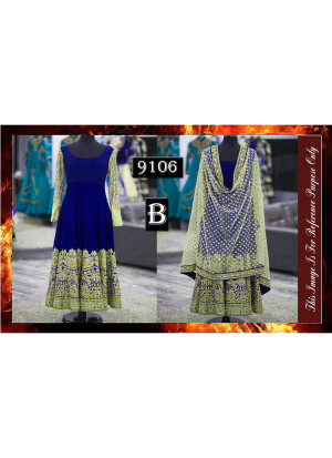 NAVY BLUE9106B BANGALORI SILK WITH EMBROILERED Anarkali Suit With Net Dupatta at Zikimo