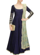 Blue9107 BANGALORI SILK WITH EMBROILERED Anarkali Suit With Net Dupatta at Zikimo
