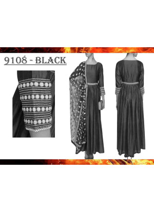 Black9108 BANGALORI SILK WITH EMBROILERED Anarkali Suit With Net Dupatta at Zikimo
