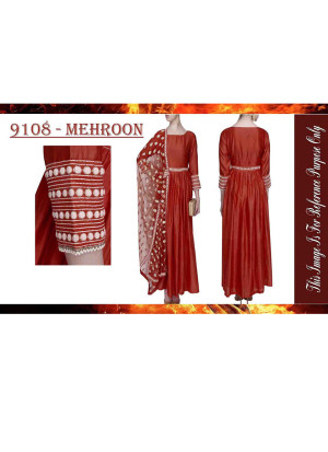 Maroon9108 BANGALORI SILK WITH EMBROILERED Anarkali Suit With Net Dupatta at Zikimo